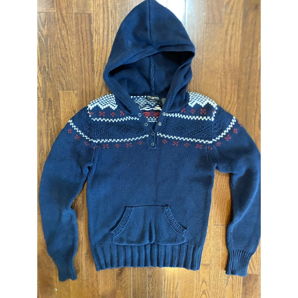 Polo Jeans Co. Ralph Lauren Navy Blue Fair Isle Hooded‎ Sweater M 100% Cotton